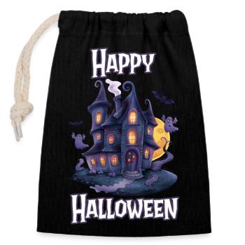 Halloween – Happy Halloween gruseliges Geisterhaus - Verschließbarer Geschenkbeutel aus Baumwolle (14x20cm) - Schwarz - Vorne