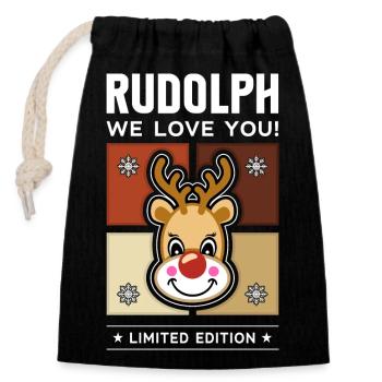 Rudolph - Verschließbarer Geschenkbeutel aus Baumwolle (14x20cm) - Schwarz - Vorne