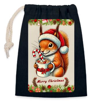 Weihnachts-Eichhörnchen mit heißer Schokolade - Verschließbarer Geschenkbeutel aus Baumwolle (14x20cm) - Navy - Vorne