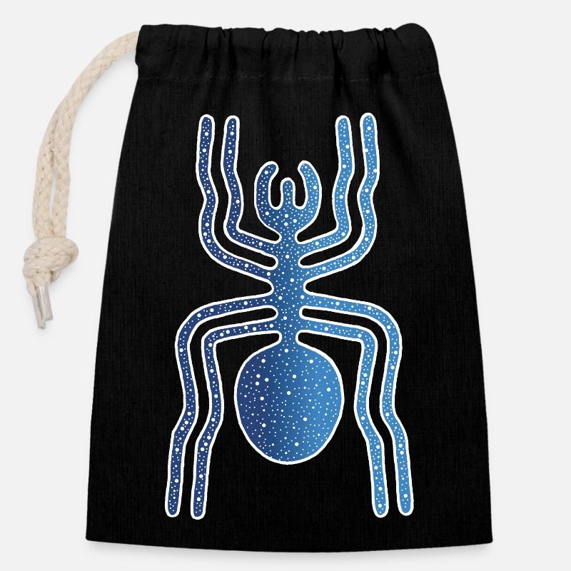 Animal araignée de Nazca - Sac cadeau en coton avec cordon (14 x 20 cm) - noir