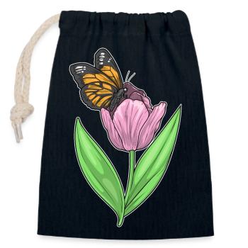 Papillon Tulipe - Sac cadeau en coton avec cordon (14 x 20 cm) - bleu marine - Devant