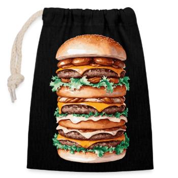 Design de burger XXL – pour les vrais gourmets et Burger-F - Sac cadeau en coton avec cordon (14 x 20 cm) - noir - Devant