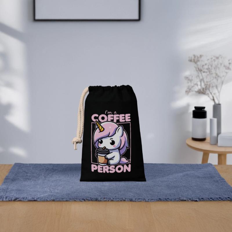 Ich bin ein Kaffeemensch Einhorn Verschließbarer Geschenkbeutel aus Baumwolle (14x20cm)