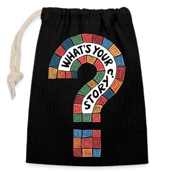 Quelle est votre histoire ? - Sac cadeau en coton avec cordon (14 x 20 cm) - noir - Devant
