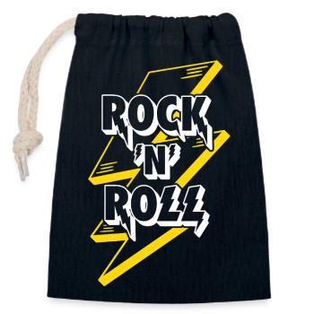 Rock'N'Roll Text Logo With Lightning - Closable cotton gift bag (14x20cm) - navy - Front