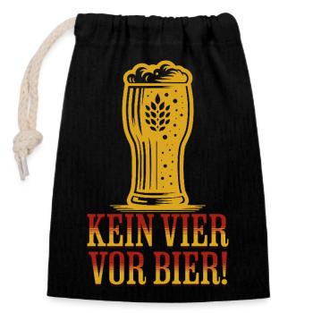 Kein vier vor Bier - lustiges witziges Biershirt - Verschließbarer Geschenkbeutel aus Baumwolle (14x20cm) - Schwarz - Vorne