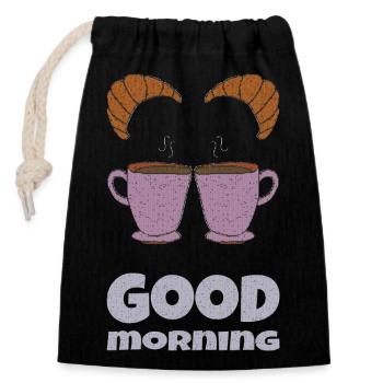 Good Morning 2 Cups - Closable cotton gift bag (14x20cm) - black - Front