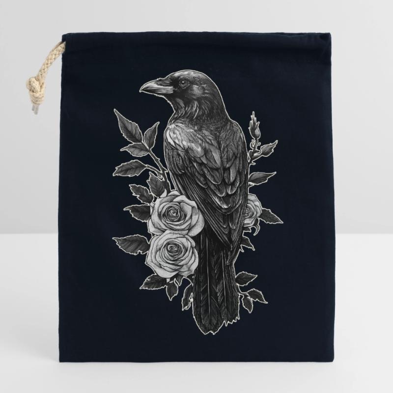 Corbeau Sac cadeau en coton avec cordon (14 x 20 cm)