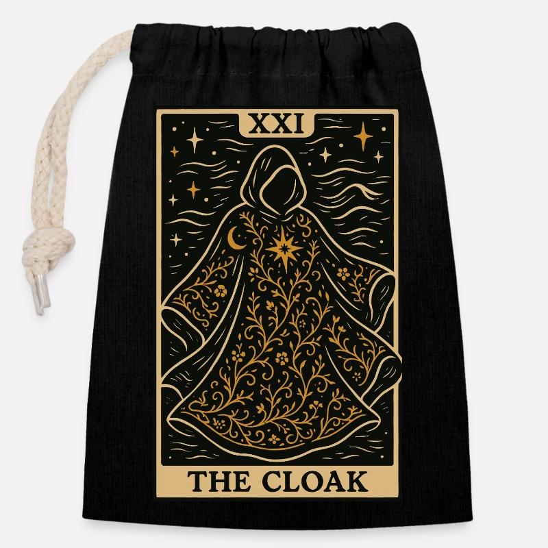Couture de la carte de tarot – La cape - Sac cadeau en coton avec cordon (14 x 20 cm) - noir