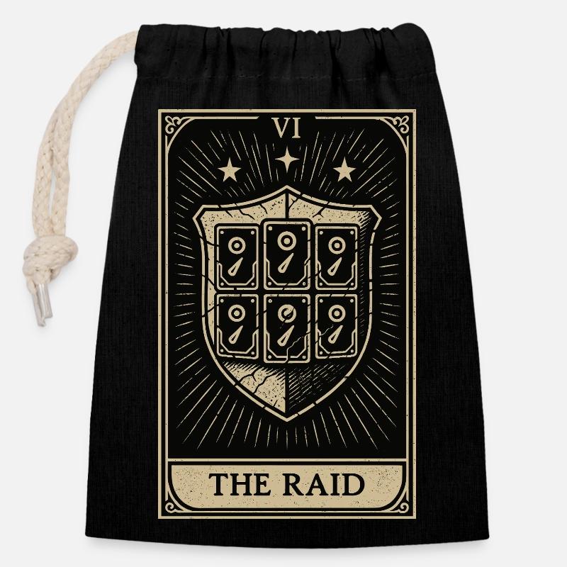 Tarot Datahoarding : Le bouclier RAID - Sac cadeau en coton avec cordon (14 x 20 cm) - noir