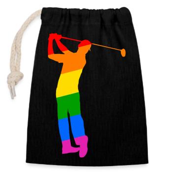 Regenbogen Golfer - Verschließbarer Geschenkbeutel aus Baumwolle (14x20cm) - Schwarz - Vorne