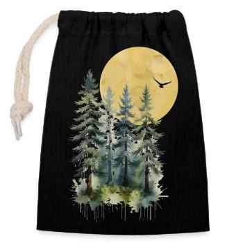 Forêt de pins au clair de lune - Sac cadeau en coton avec cordon (14 x 20 cm) - noir - Devant
