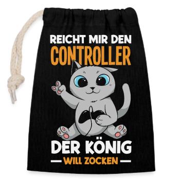 Reicht mir den Controller – König will zocken - Verschließbarer Geschenkbeutel aus Baumwolle (14x20cm) - Schwarz - Vorne