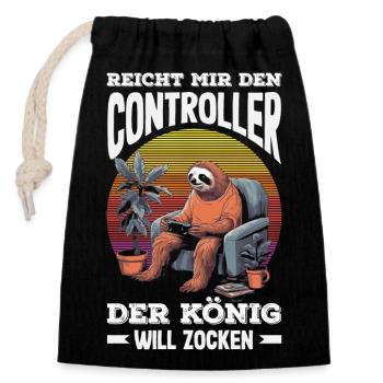 Reicht mir den Controller – König will zocken - Verschließbarer Geschenkbeutel aus Baumwolle (14x20cm) - Schwarz - Vorne