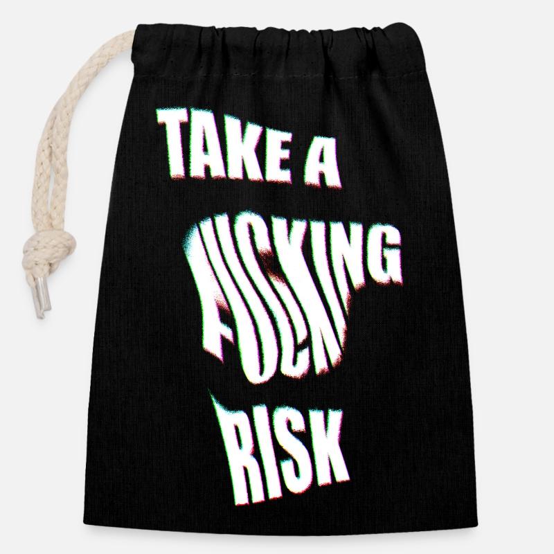 Take a Risk - Closable cotton gift bag (14x20cm) - black