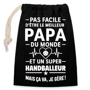 Cœur + Handball – Super Papa Handballeur  - Sac cadeau en coton avec cordon (14 x 20 cm) - noir - Devant