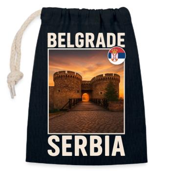 Belgrade, Serbia - Closable cotton gift bag (14x20cm) - navy - Front