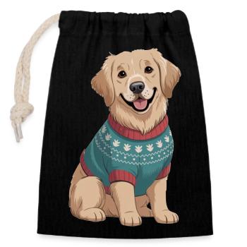 Chien nordique en pull - Sac cadeau en coton avec cordon (14 x 20 cm) - noir - Devant