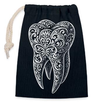 Dent ornement - Sac cadeau en coton avec cordon (14 x 20 cm) - bleu marine - Devant