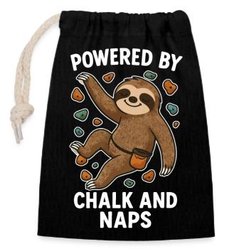 Bouldern Shirt lustig – Faultier mit Chalk - Verschließbarer Geschenkbeutel aus Baumwolle (14x20cm) - Schwarz - Vorne