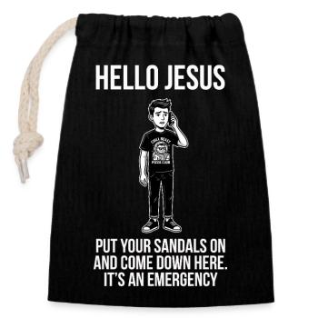 Hello Jesus - Funny Internet Meme - Dark - Closable cotton gift bag (14x20cm) - black - Front