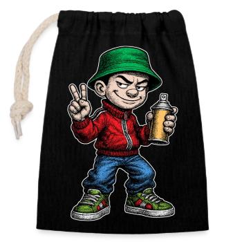 Artiste graffiti jeunesse des années 80 - Sac cadeau en coton avec cordon (14 x 20 cm) - noir - Devant