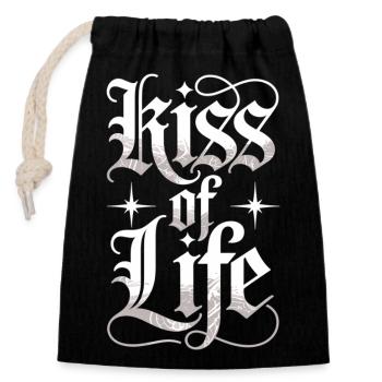 T-shirt Kiss of Life – Déclaration en lettres gothiques - Sac cadeau en coton avec cordon (14 x 20 cm) - noir - Devant