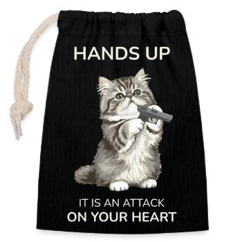 Hands Up It Is An Attack On Your Heart - Closable cotton gift bag (14x20cm) - black - Front