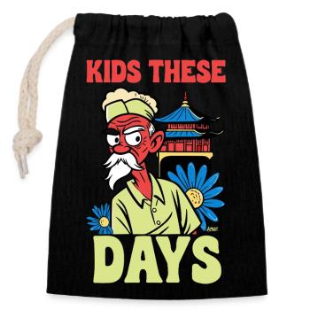 Kids These Days Retro Cartoon - Closable cotton gift bag (14x20cm) - black - Front