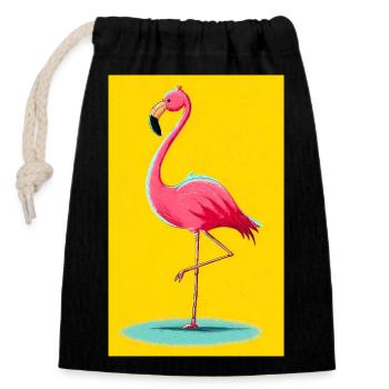 Flamant - Sac cadeau en coton avec cordon (14 x 20 cm) - noir - Devant