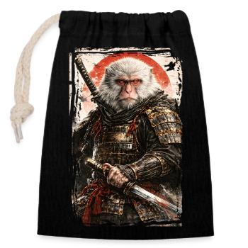 Art japonais - Singe des neiges japonais - Samouraï - Sac cadeau en coton avec cordon (14 x 20 cm) - noir - Devant