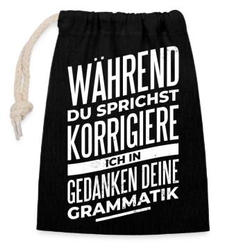 Grammatik Profi - Verschließbarer Geschenkbeutel aus Baumwolle (14x20cm) - Schwarz - Vorne