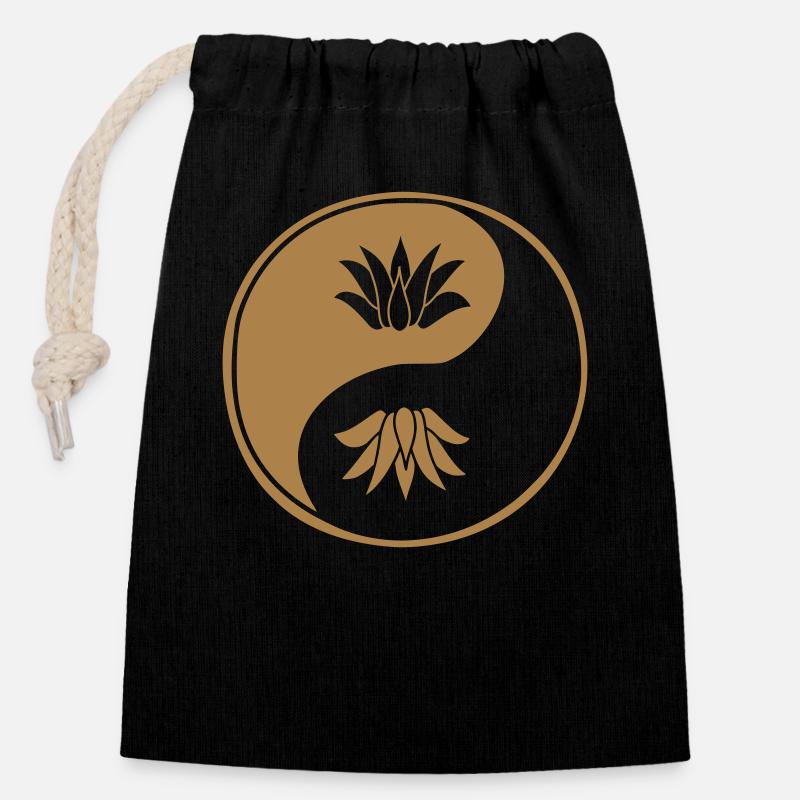 Lotus Ying Yang - Closable cotton gift bag (14x20cm) - black
