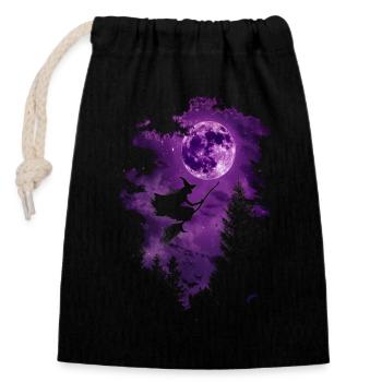Witch Broom Halloween Purple Moon - Closable cotton gift bag (14x20cm) - black - Front