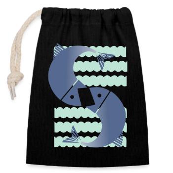 Pisces - zodiac signs (19.02–20.03) - Closable cotton gift bag (14x20cm) - black - Front