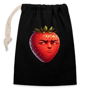 Vilain Fraise Dessin animé Fruit Drôle Ironique - Sac cadeau en coton avec cordon (14 x 20 cm) - noir - Devant