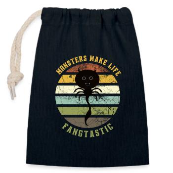 Fangtastique - Sac cadeau en coton avec cordon (14 x 20 cm) - bleu marine - Devant