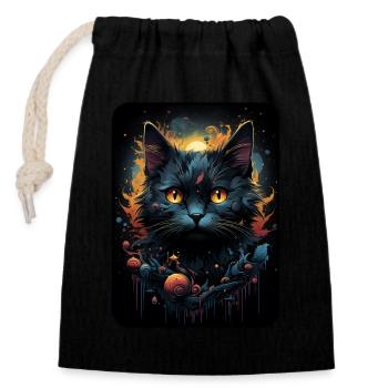 Carlos Klex the Black Cat - Closable cotton gift bag (14x20cm) - black - Front