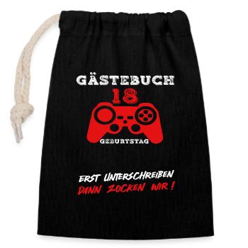 Lustiger 18 Geburtstag Controller Gaming Spruch - Verschließbarer Geschenkbeutel aus Baumwolle (14x20cm) - Schwarz - Vorne