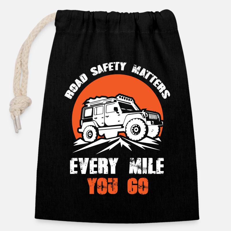 La sécurité routière de Jeeps compte à chaque kilomètre parcouru - Sac cadeau en coton avec cordon (14 x 20 cm) - noir