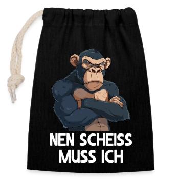 Schimpanse Affe Primat Nen scheiss muss ich - Verschließbarer Geschenkbeutel aus Baumwolle (14x20cm) - Schwarz - Vorne