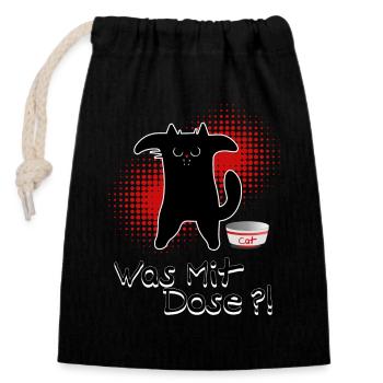 Hungry Cat - Was mit Dose?! - Verschließbarer Geschenkbeutel aus Baumwolle (14x20cm) - Schwarz - Vorne