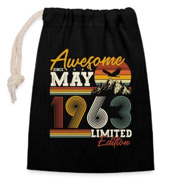 May 1963 born vintage birthday - Closable cotton gift bag (14x20cm) - black - Front