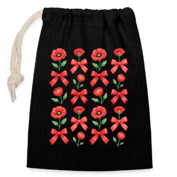 Mohnblume Schleife für Damen - Verschließbarer Geschenkbeutel aus Baumwolle (14x20cm) - Schwarz - Vorne