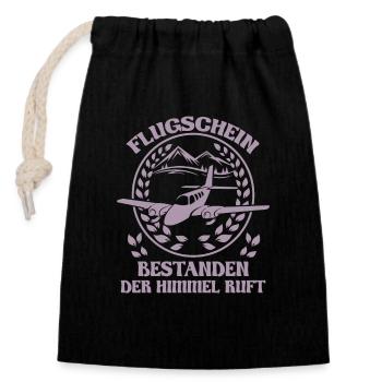 Flugschein bestanden der Himmel ruft - Verschließbarer Geschenkbeutel aus Baumwolle (14x20cm) - Schwarz - Vorne
