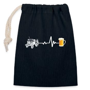 Tractor and Beer Heartbeat Line - Closable cotton gift bag (14x20cm) - navy - Front