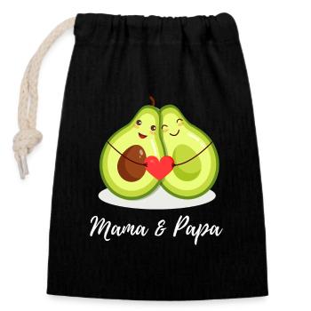 Mama & Papa Avocados Herz Geschenkidee - Verschließbarer Geschenkbeutel aus Baumwolle (14x20cm) - Schwarz - Vorne
