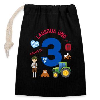 Lausbua und 3 - Verschließbarer Geschenkbeutel aus Baumwolle (14x20cm) - Schwarz - Vorne