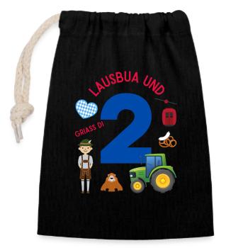 Lausbua und 2 - Verschließbarer Geschenkbeutel aus Baumwolle (14x20cm) - Schwarz - Vorne