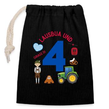 Lausbua und 4 - Verschließbarer Geschenkbeutel aus Baumwolle (14x20cm) - Schwarz - Vorne